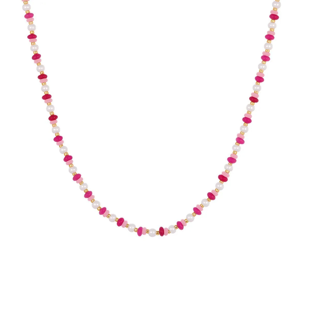 18K gold plated stainless steel geometric chain necklace for women, adjustable 41-50cm, pink or blue colour, fashion OL style, electroplated finish