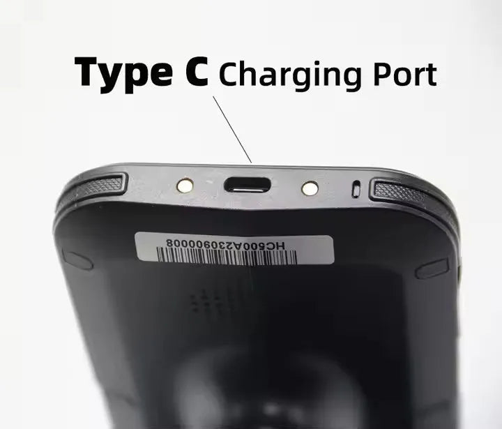 SLP-05 handheld Android UHF RFID reader with integrated scanner and display.