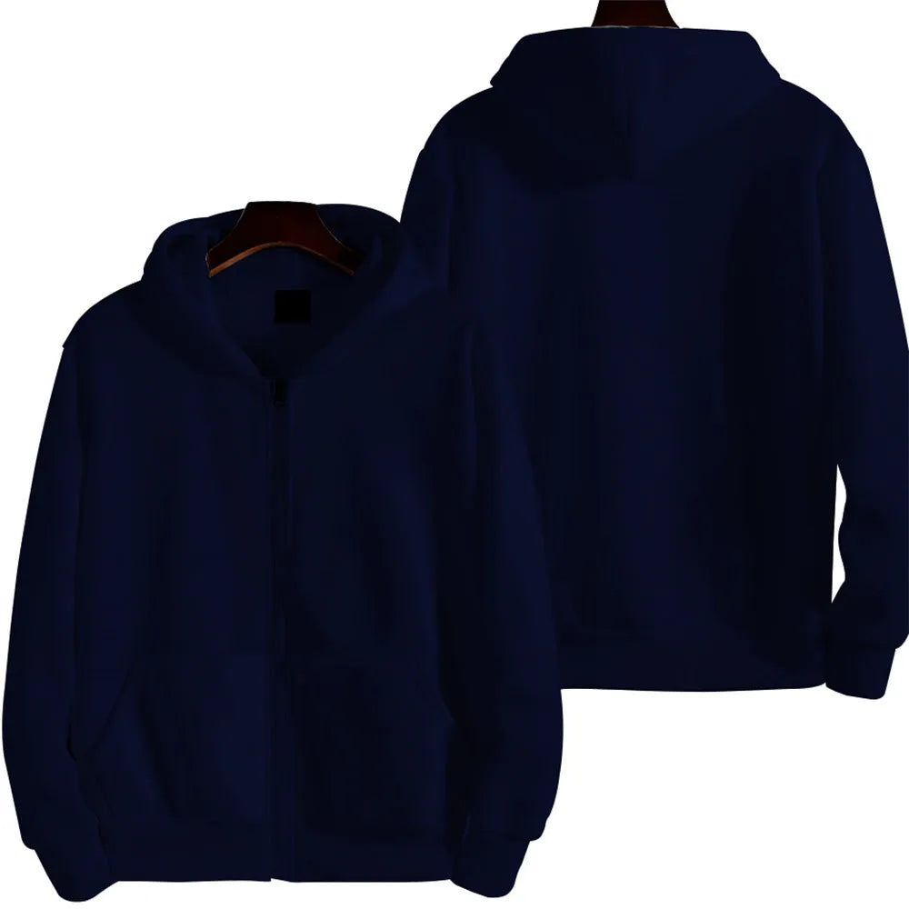 Men's solid colour loose fit sports zipper jacket on a hanger