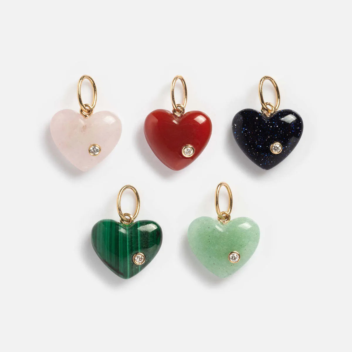 Natural stone and crystal geometric pendant on an O-shaped chain necklace, shown alongside birthstone pendant options.