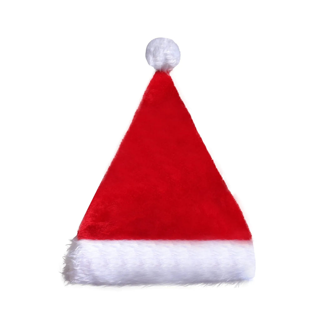 Red and white plush Santa hat with LED lights illuminating in multiple colours