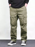 High waist straight long pants in khaki with drawstring waist, loose fit, bamboo fiber blend fabric, women's casual trousers