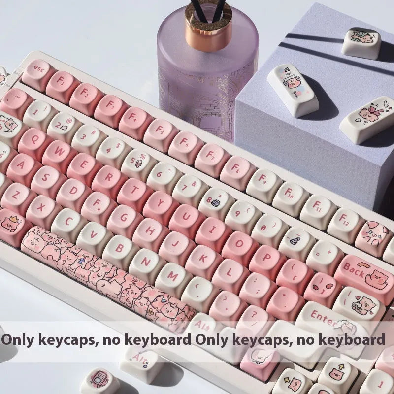 Pink PBT keycap with a detailed fragrant pig design on the top and sides for mechanical keyboards.