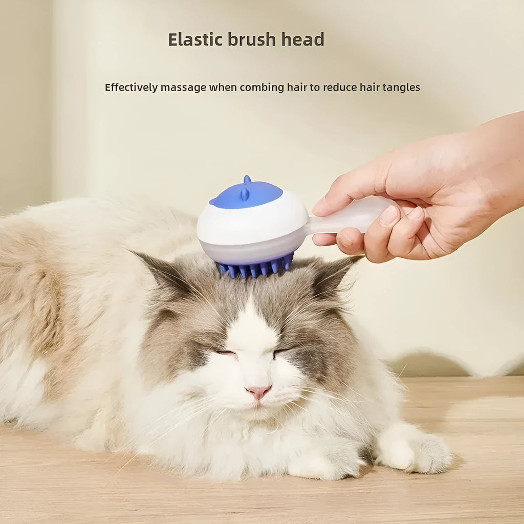 Automatic cleaning pet bath brush with soft gel bristles in blue and orange colour options for dog and cat grooming