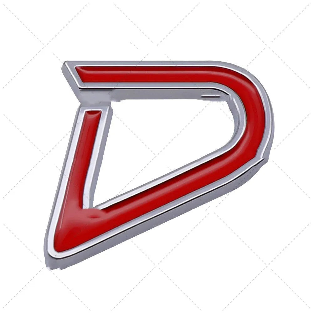 SD metal decorative car bumper sticker in red and silver colour combination showing dimensional scale