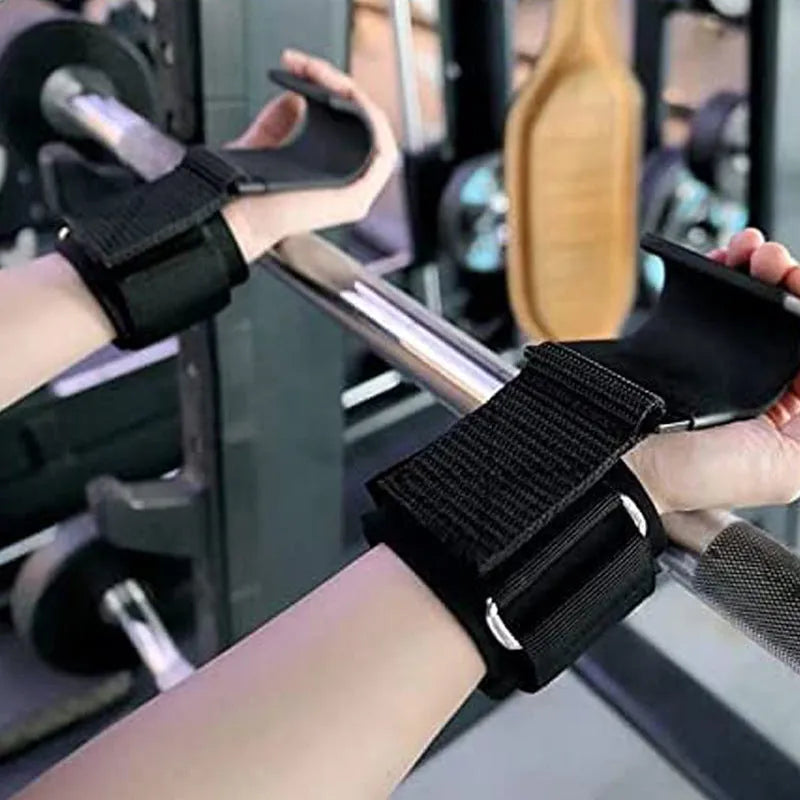 Black fitness wrist strap with hook for pull-up training and wrist support