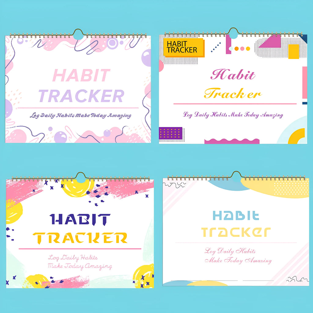 A5 habit tracking planner book open on a table, showing interior pages for schedule recording.