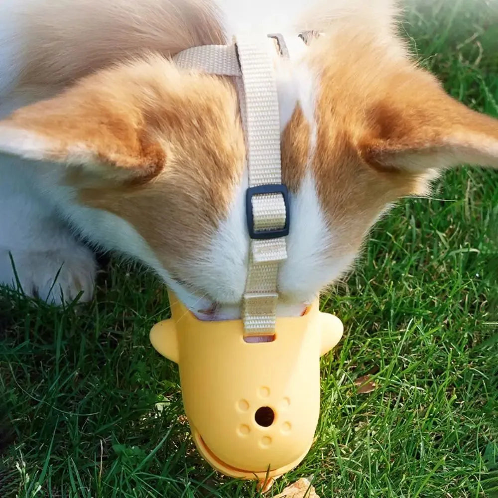 Portable adjustable dog muzzle in blue for small to medium dogs with breathable basket design