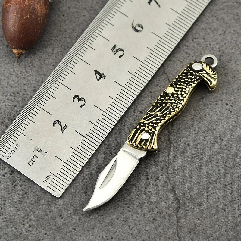 Brass mini folding knife keychain pendant with 3cm blade and brass handle