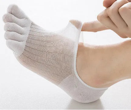 Modal cotton five-finger ultra-thin boat socks in black, white, khaki, light grey, and dark grey