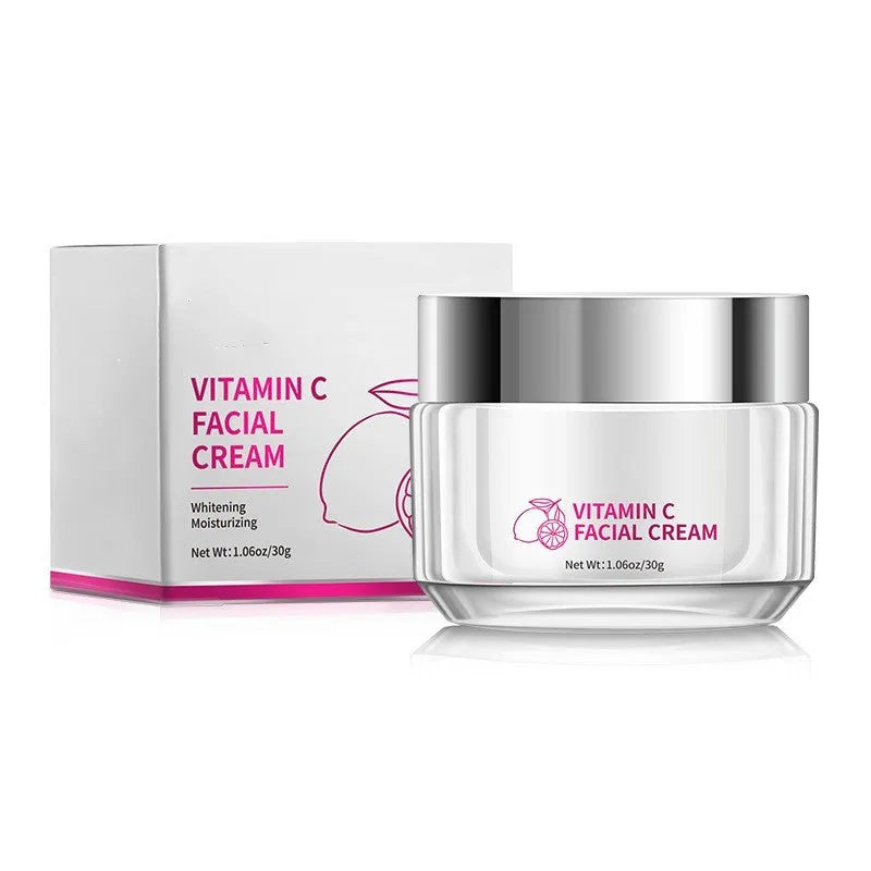 30g Vitamin C face cream in a white 6x6x5.2cm jar on a plain background.