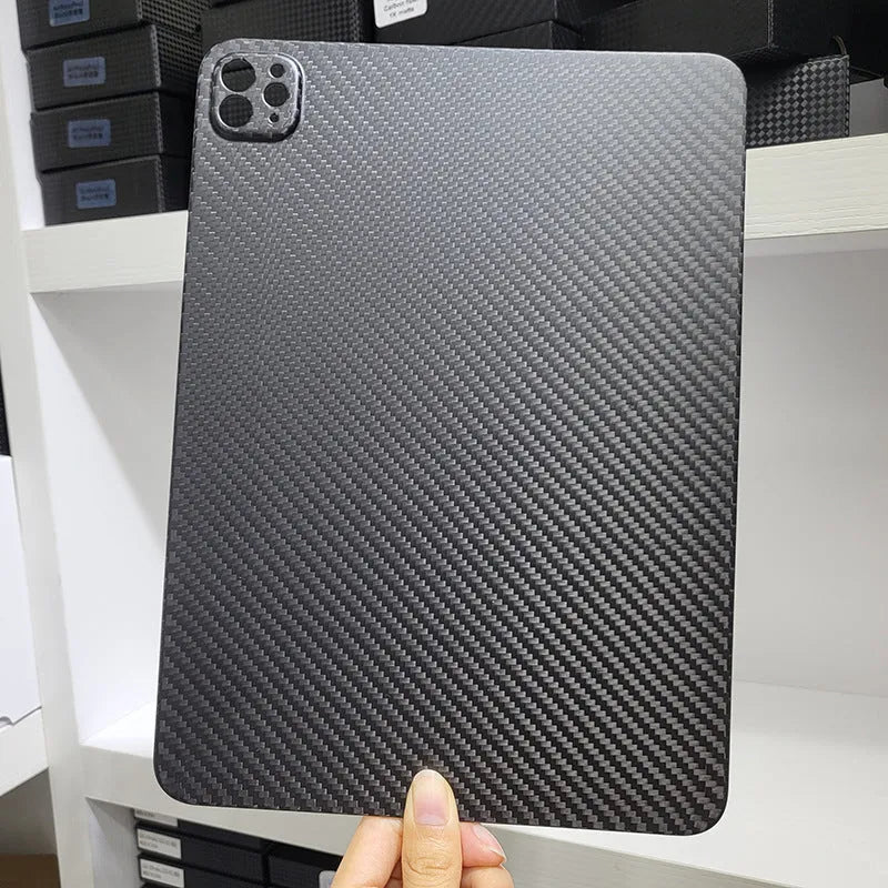 Genuine carbon fibre hard protective cover for Apple iPad Pro 11 in a plaid pattern.