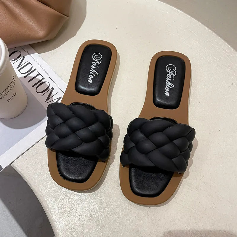 Women's plaid pattern PVC beach sandals with a thick anti-skid sole in black, green, orange, or white.