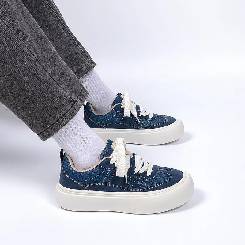 Men's black canvas platform sneakers with lace-up front and 3-5cm raised sole