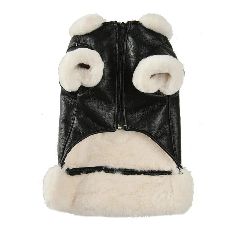 Leather dog jacket in black and brown colours with vest option, sizes XS through L