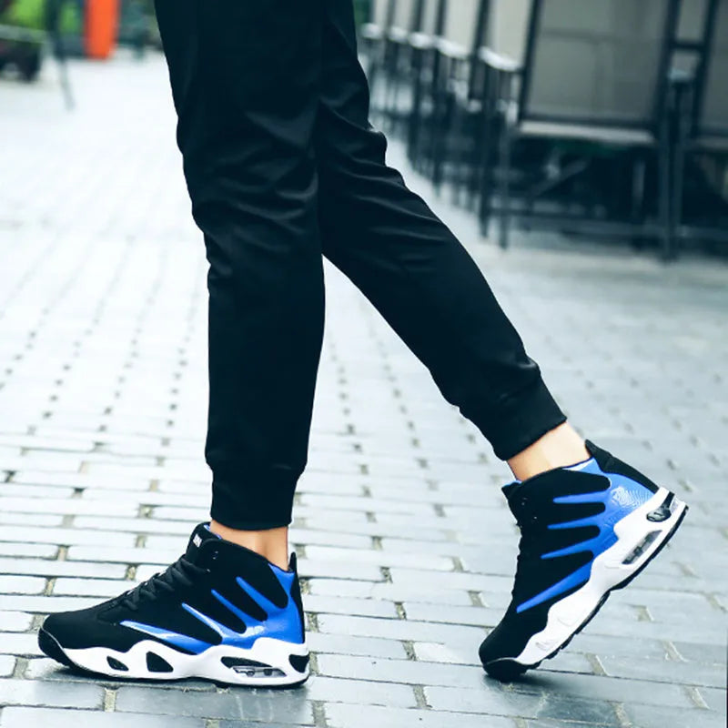 Men air cushion basketball shoes high-top jute upper Zoom Air blue colour