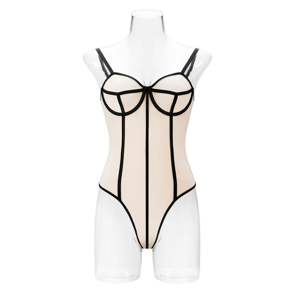 Women's bodybuilding jumpsuit with contrast colour panels and hollow-out sleeveless design