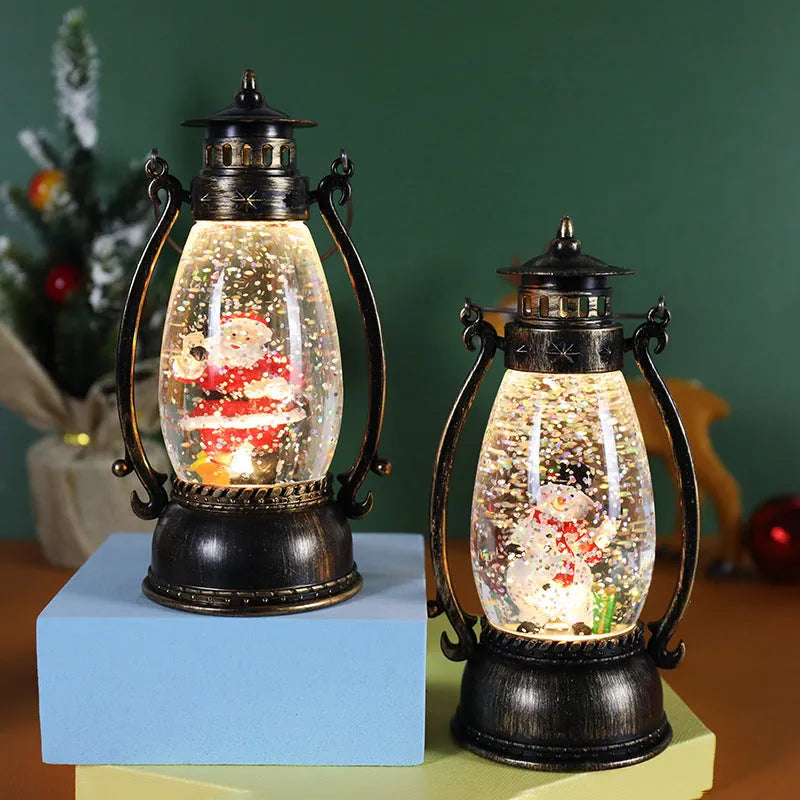 Plastic crystal ball LED oil lamp Christmas decoration in snowman or elderly style