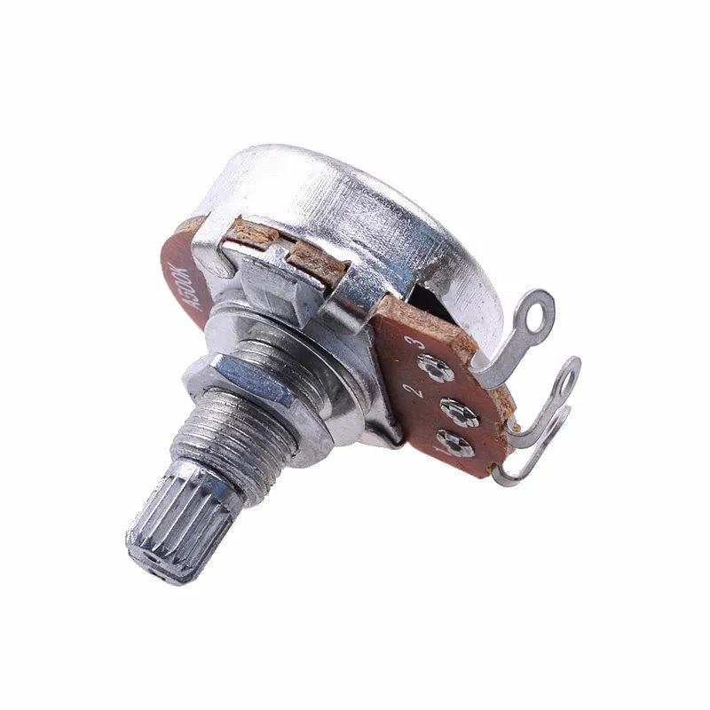 A single metal electric guitar potentiometer knob for tone and volume control replacement.