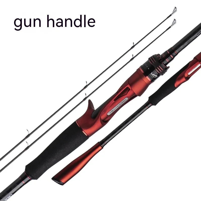 Carbon ultralight fishing rod shown with straight handle and pikestaff style options for lure fishing.