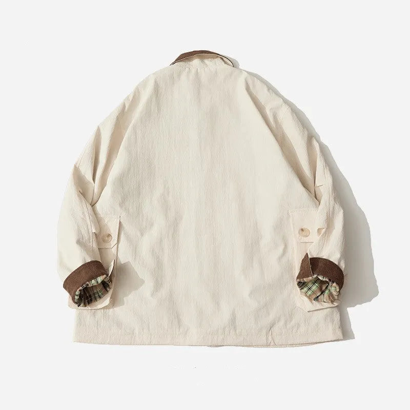 Unisex contrast colour casual jacket with side seam pockets in green or apricot polyester fabric