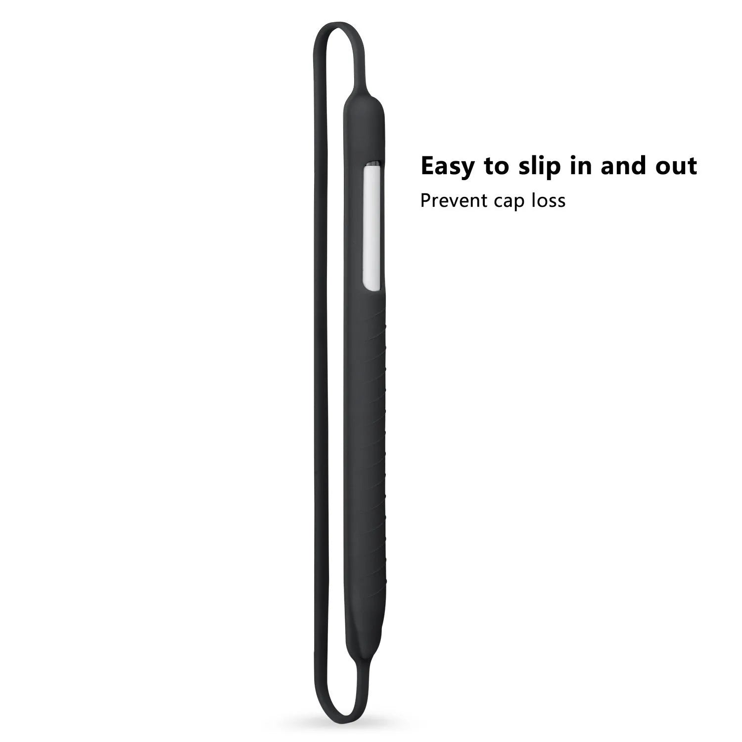 Silicone snap on pen case for Apple Pencil 1st and 2nd generation in black, gray, and white