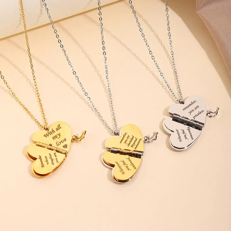 Love titanium steel heart-shaped book pendant necklace with PVD gold plating and O-link chain