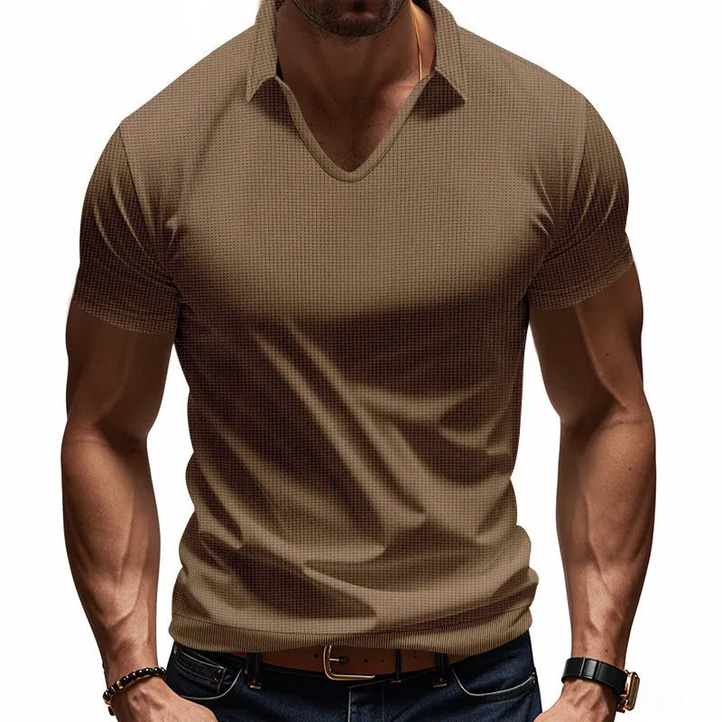 Men's cotton blend V-neck T-shirt in loose fit with short sleeves for summer casual wear