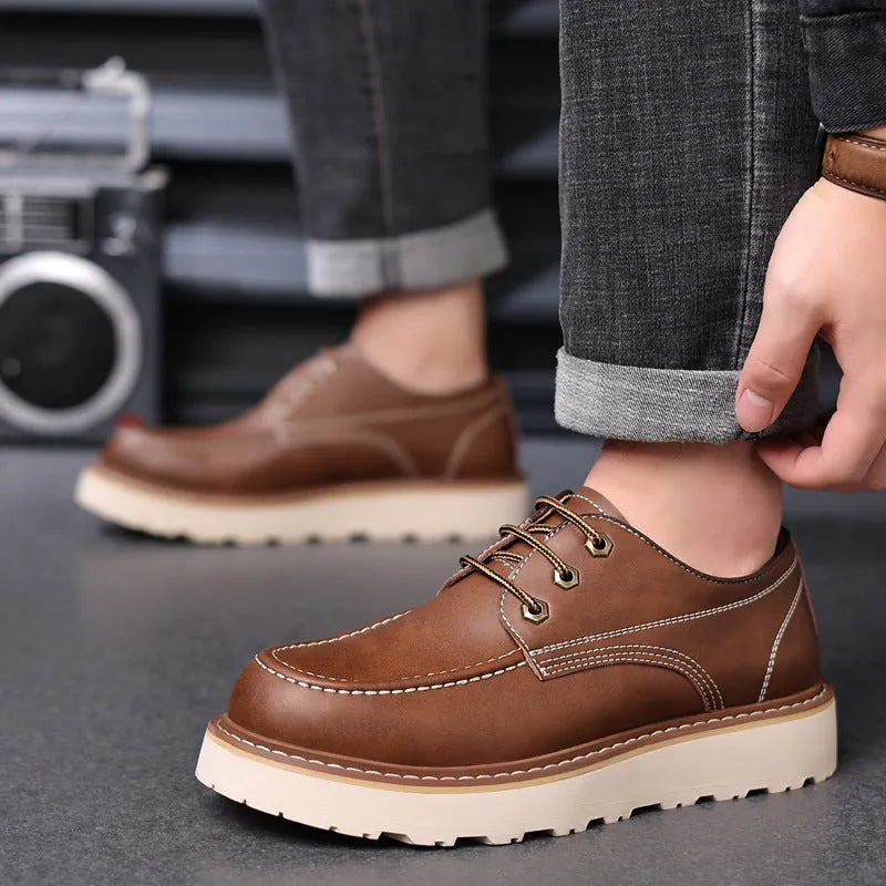 Men's black Martin boots with low-top retro design and round toe