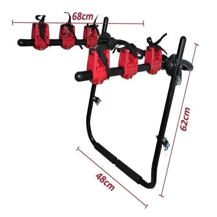 Black and red boot mounted car bike holder rack with iron frame and protective sponge padding