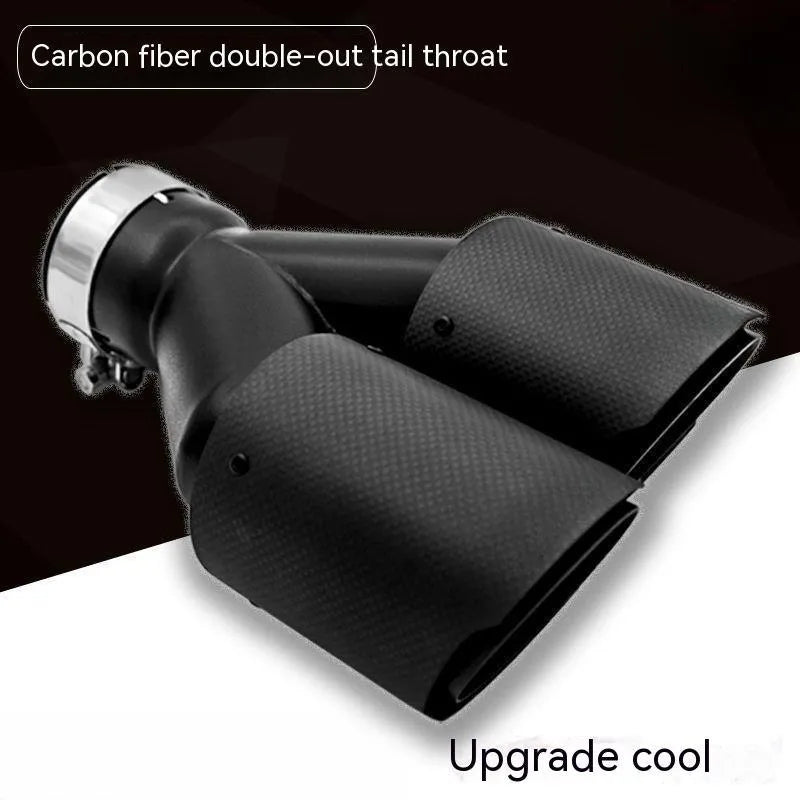 Black carbon fibre double outlet car exhaust pipe measuring 250mm for vehicle modification
