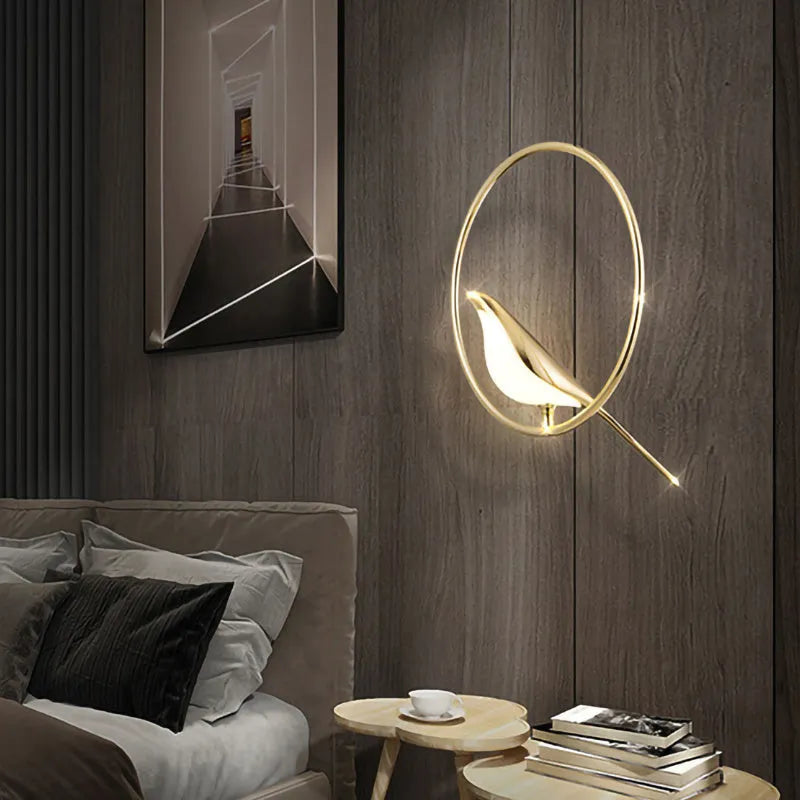 Modern minimalist magpie bird shaped chandelier with zinc alloy and acrylic construction.