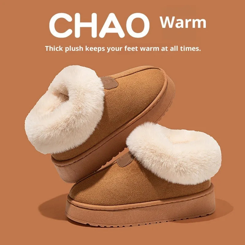Women's solid colour suede slippers with bear logo heel cover, round head shape, casual style