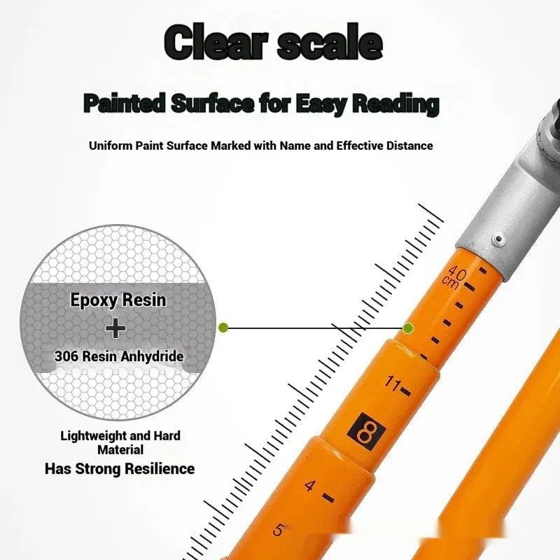Telescopic truck height measuring rod extended vertically with clear measurement scale markings visible