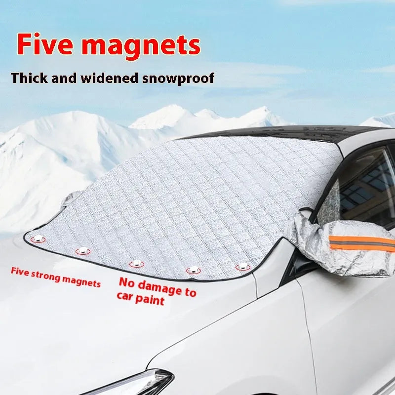 Large SUV winter car cover with aluminium foil material and magnetic edge attachments