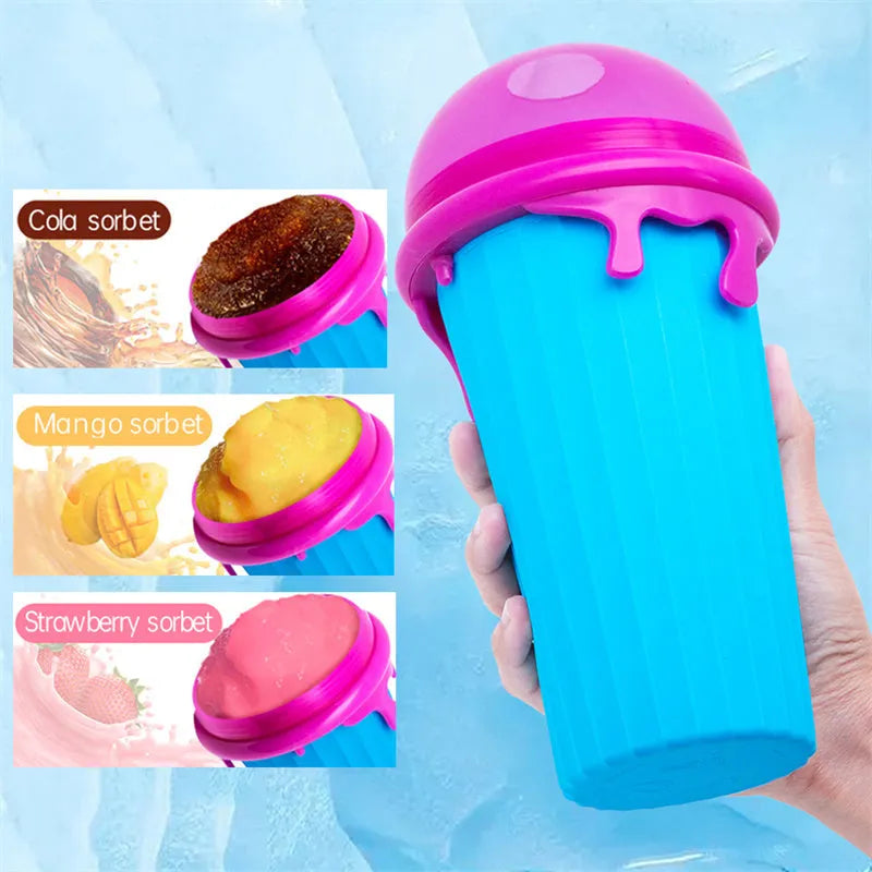 Blue 500ml silicone slushy maker cup for homemade smoothies and frozen drinks