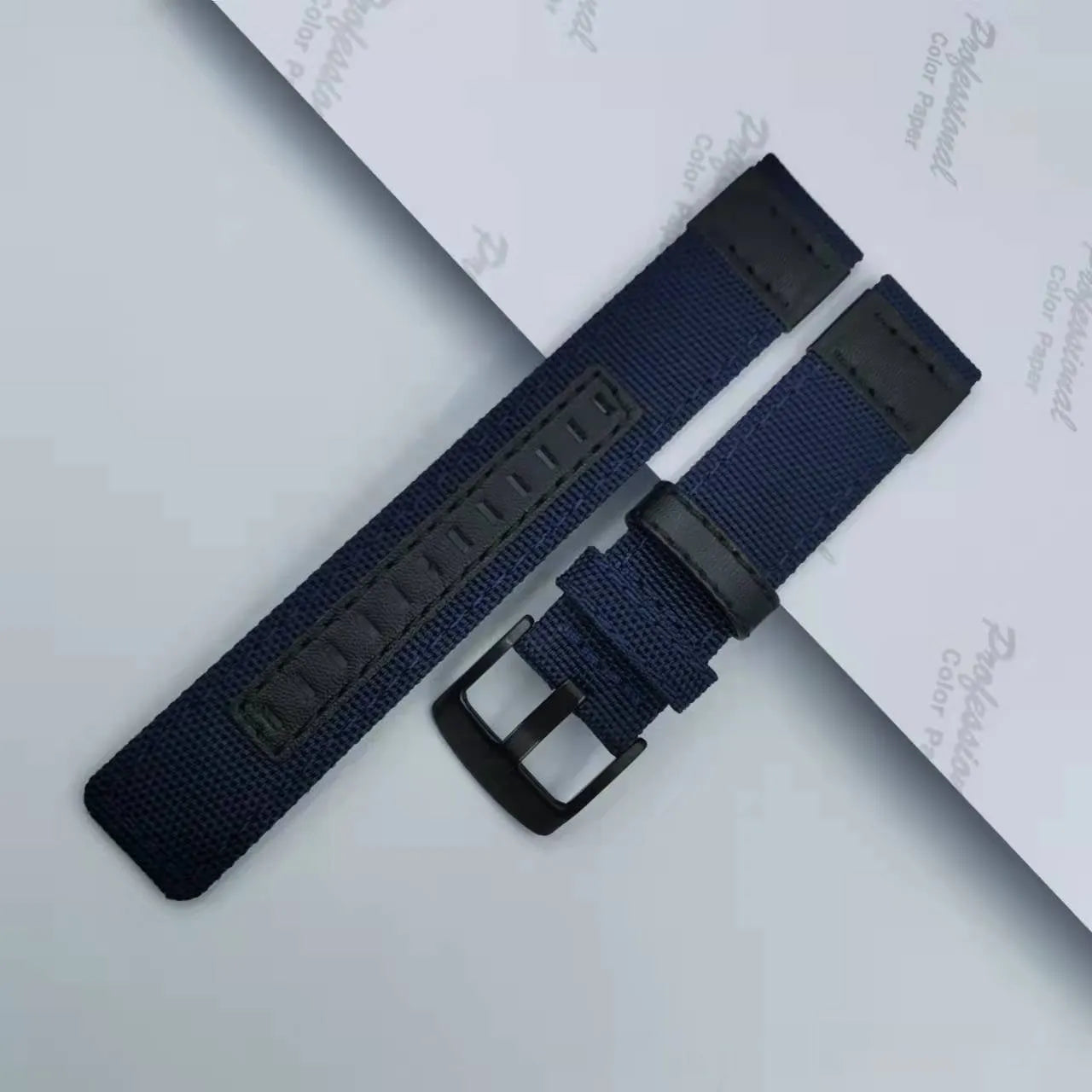 Oxford cloth canvas watch strap with quick-release bars shown in camouflage colour.