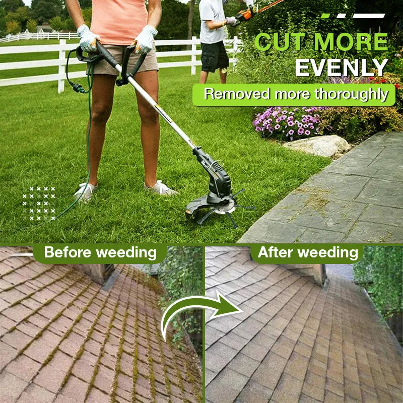Stainless steel wire mower accessory for grassland weeding, showing 150mm diameter and knife options.