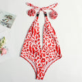 Women's leopard print one-piece swimsuit with backless design in European American style