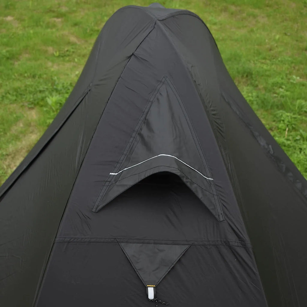 Single person lightweight tent in red colour with aluminium poles, shown expanded.