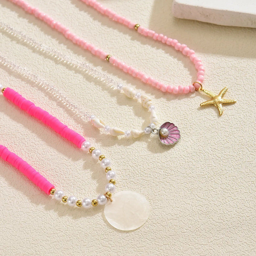 Polymer clay beaded multi-layer necklace with geometric alloy pendant, adjustable 41-50cm, for women