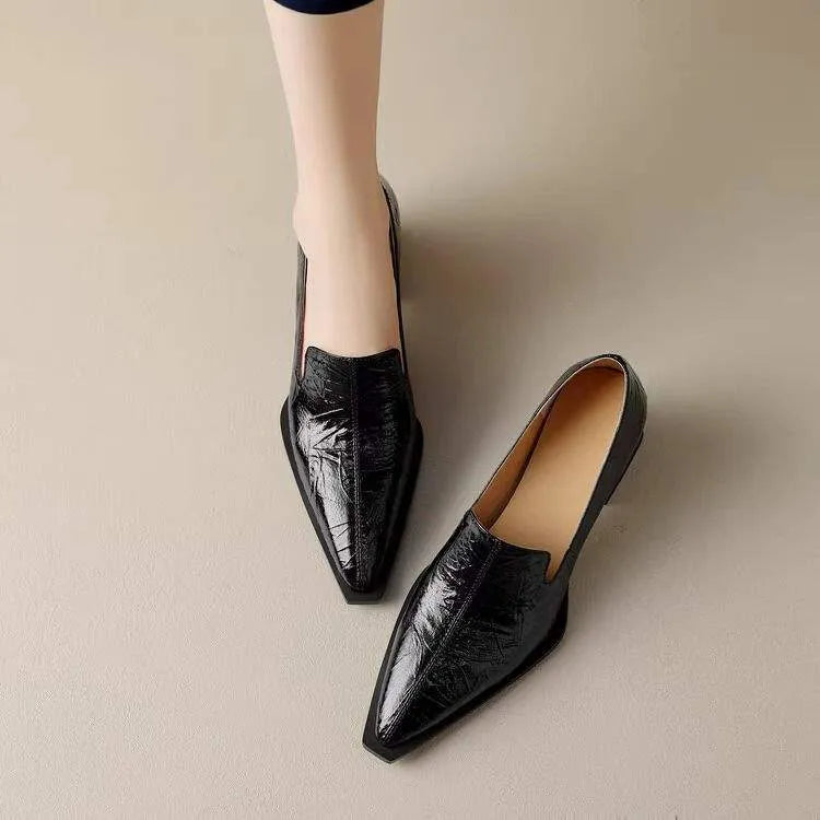 Crack pointed deep mouth high heels women retro solid colour kitten heel shoes with rubber sole