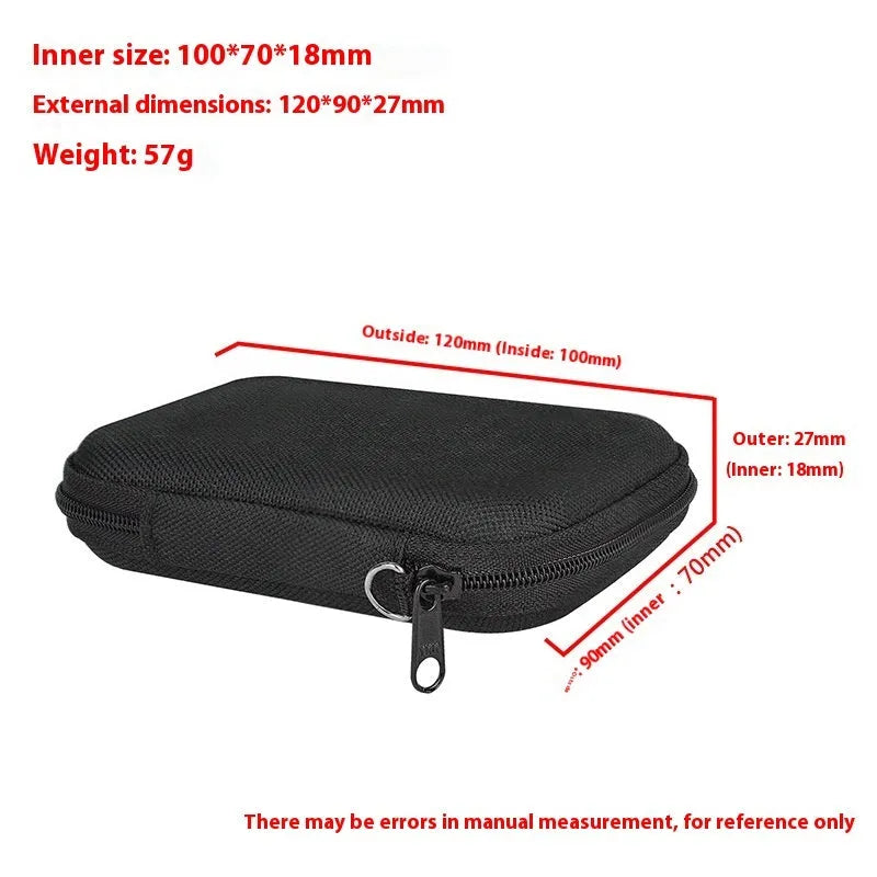 Black magnetic wireless power bank protective hard bag with textured exterior, 120x90x27mm