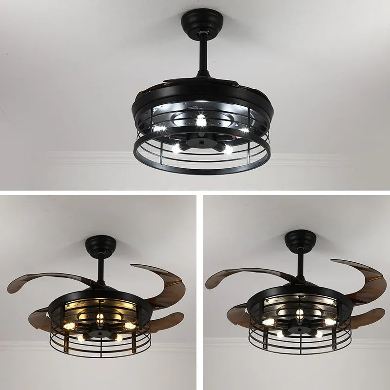 42-inch industrial retro style invisible ceiling fan lamp with acrylic blades and shade.
