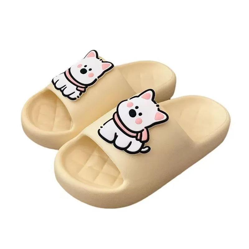 Rhombus pattern PVC flip flop slippers with thick sole in cream white colour