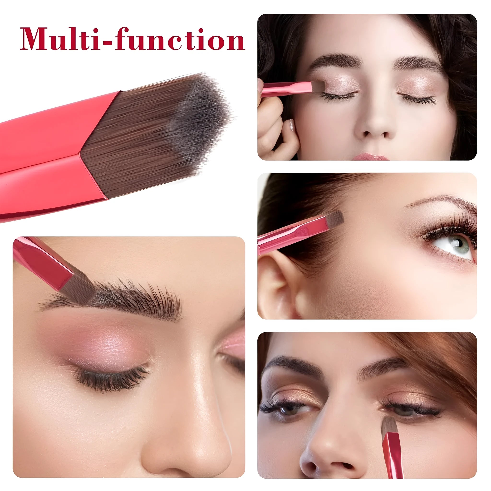 Square angled eyebrow brush with synthetic bristles and ergonomic handle