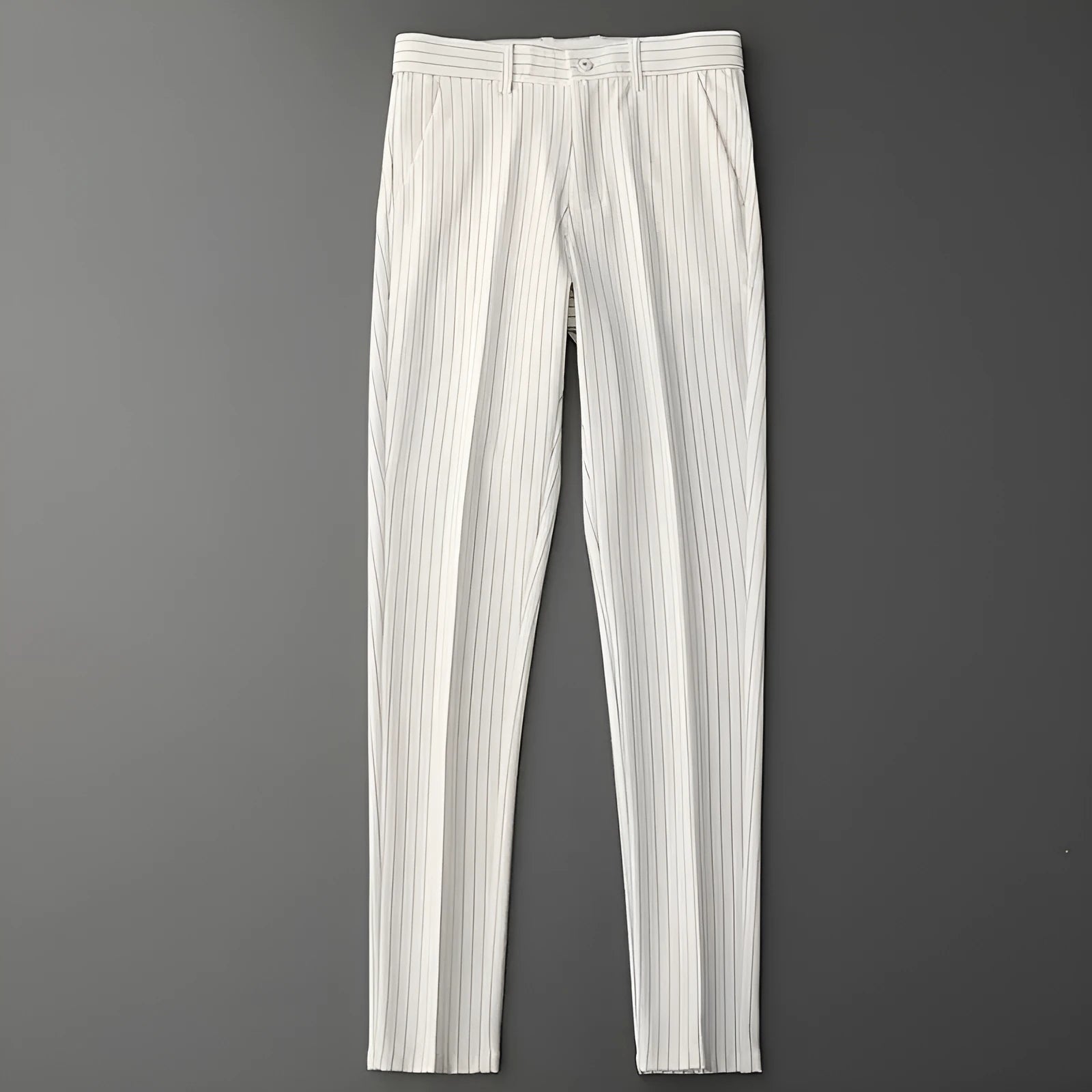 Men's loose-fitting striped casual trousers in black and white colours showing trousers and crop jeans styles