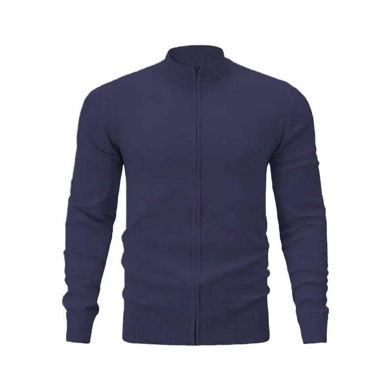 Cotton stand collar zip-front cardigan in a loose fit, shown in apricot colour.