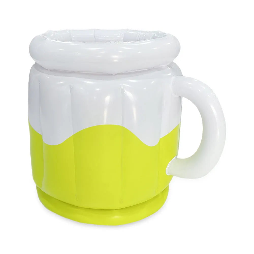 Yellow inflatable PVC ice bucket for drinks at parties and outdoors.