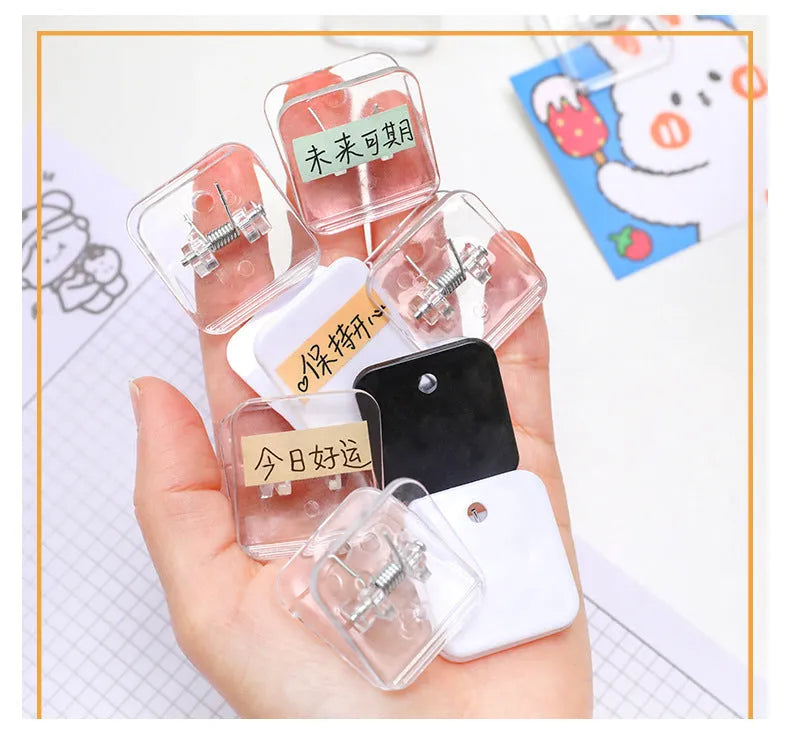 Plastic square photo note holder folder in white, black and transparent colours measuring 3.2x3x2.2cm